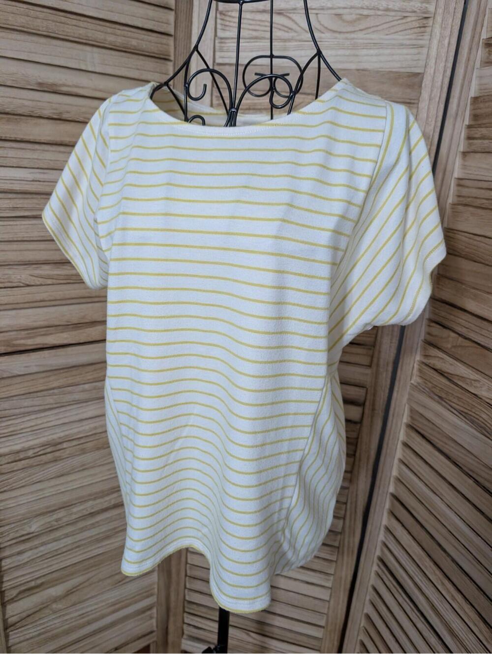NY Collection Striped Knit Top Light Weight Women Large Yellow White Buttons